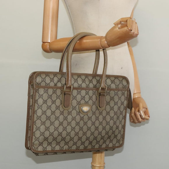 GUCCI GG Supreme Hand Bag PVC Vintage Beige Gold Auth 137795