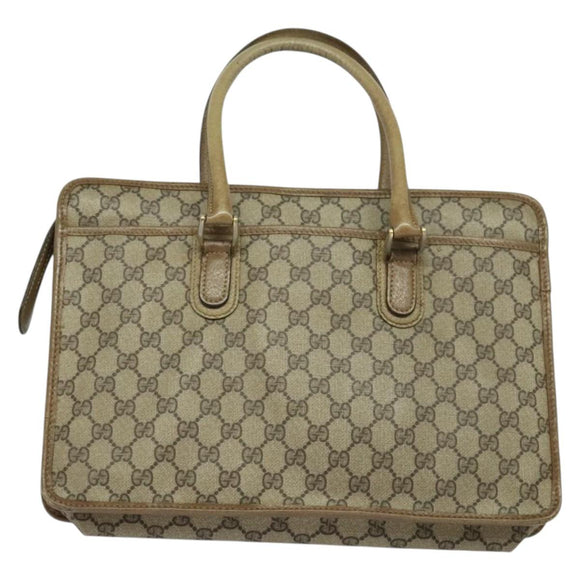 GUCCI GG Supreme Hand Bag PVC Vintage Beige Gold Auth 137795