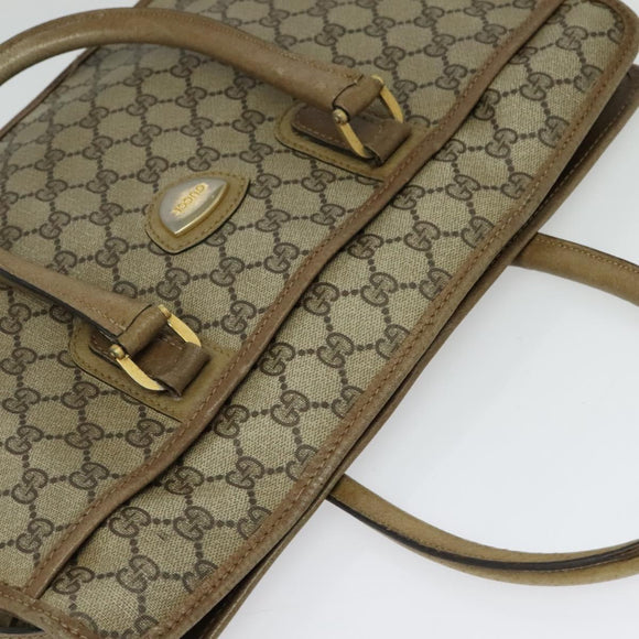 GUCCI GG Supreme Hand Bag PVC Vintage Beige Gold Auth 137795