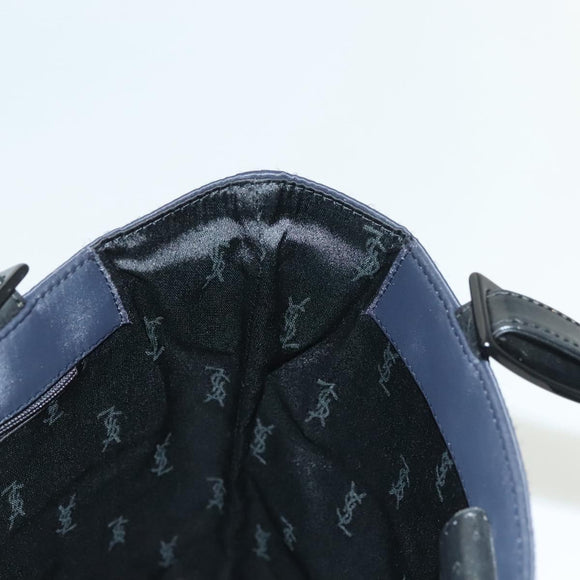SAINT LAURENT Tote Bag Nylon Navy Silver Auth 137808