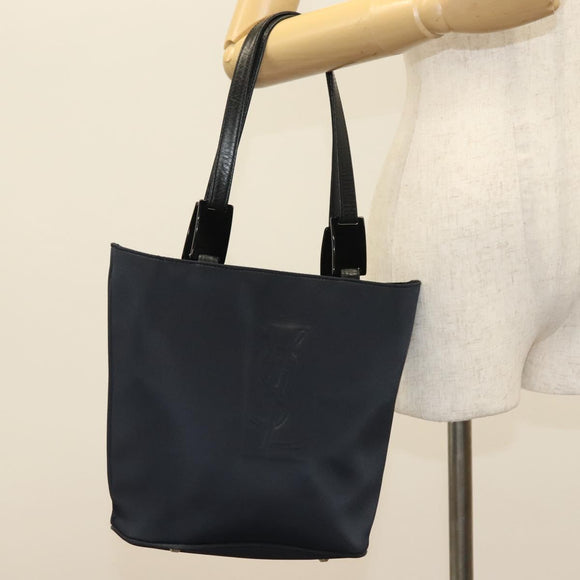 SAINT LAURENT Tote Bag Nylon Navy Silver Auth 137808