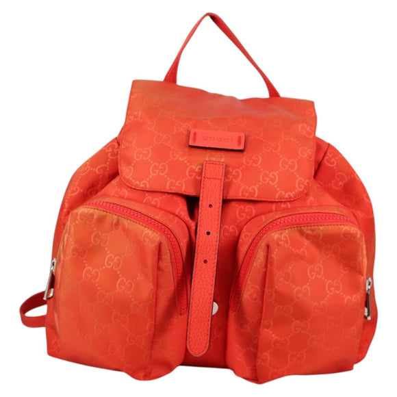 GUCCI GG Canvas Backpack Nylon Orange Silver 406361 Auth 137809