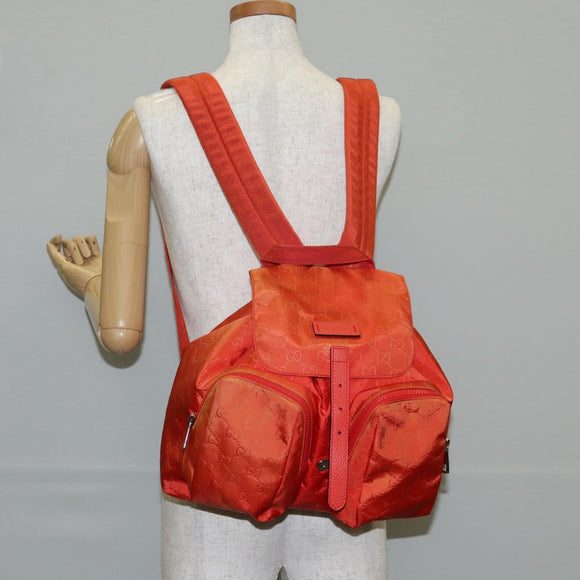 GUCCI GG Canvas Backpack Nylon Orange Silver 406361 Auth 137809