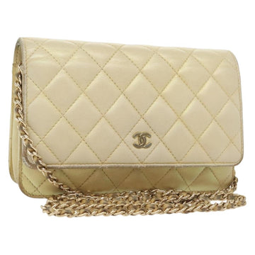 CHANEL Matelasse Chain Wallet Shoulder Bag Lamb Skin Gold Tone CC Auth 137823