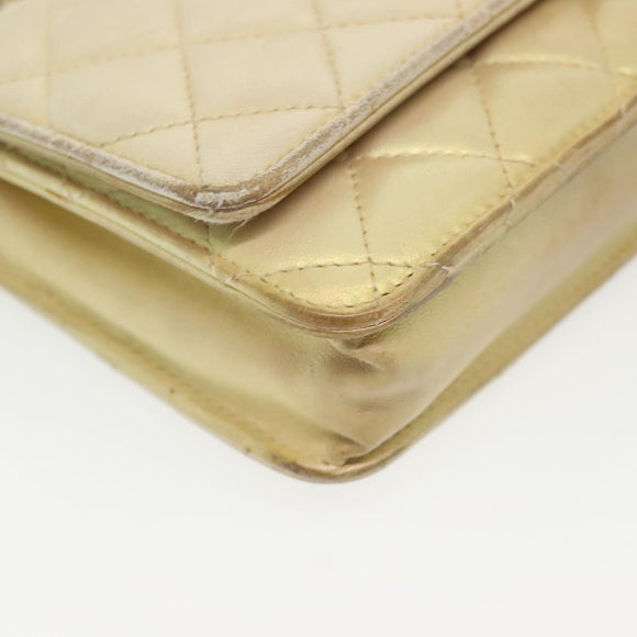 CHANEL Matelasse Chain Wallet Shoulder Bag Lamb Skin Gold Tone CC Auth 137823