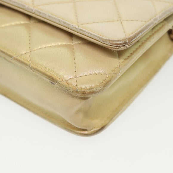 CHANEL Matelasse Chain Wallet Shoulder Bag Lamb Skin Gold Tone CC Auth 137823