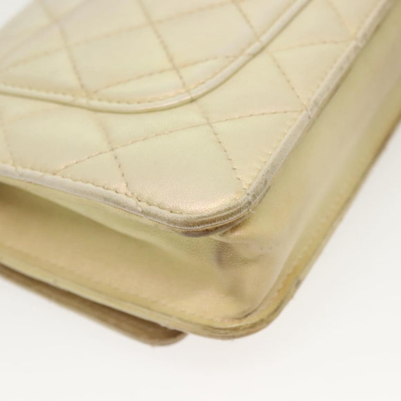 CHANEL Matelasse Chain Wallet Shoulder Bag Lamb Skin Gold Tone CC Auth 137823