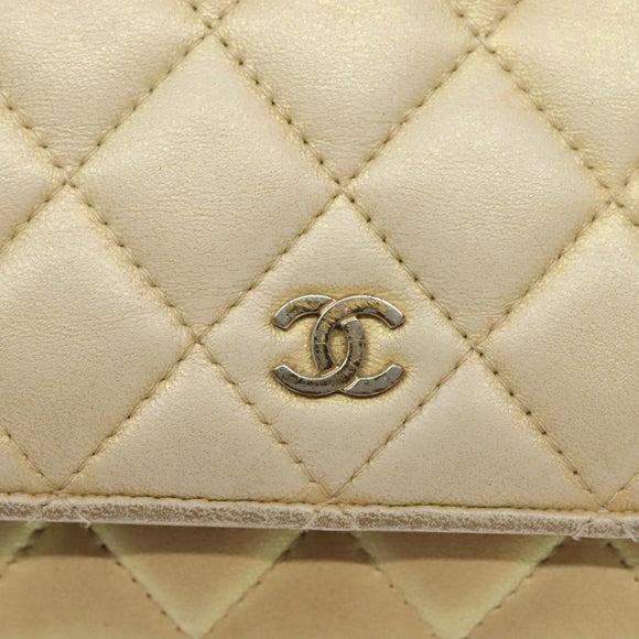 CHANEL Matelasse Chain Wallet Shoulder Bag Lamb Skin Gold Tone CC Auth 137823