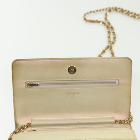 CHANEL Matelasse Chain Wallet Shoulder Bag Lamb Skin Gold Tone CC Auth 137823
