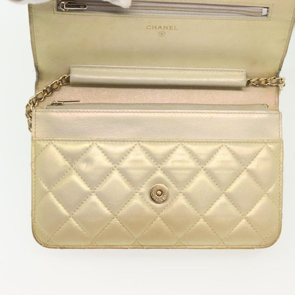 CHANEL Matelasse Chain Wallet Shoulder Bag Lamb Skin Gold Tone CC Auth 137823