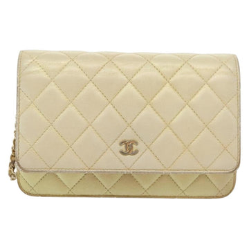 CHANEL Matelasse Chain Wallet Shoulder Bag Lamb Skin Gold Tone CC Auth 137823 - 0