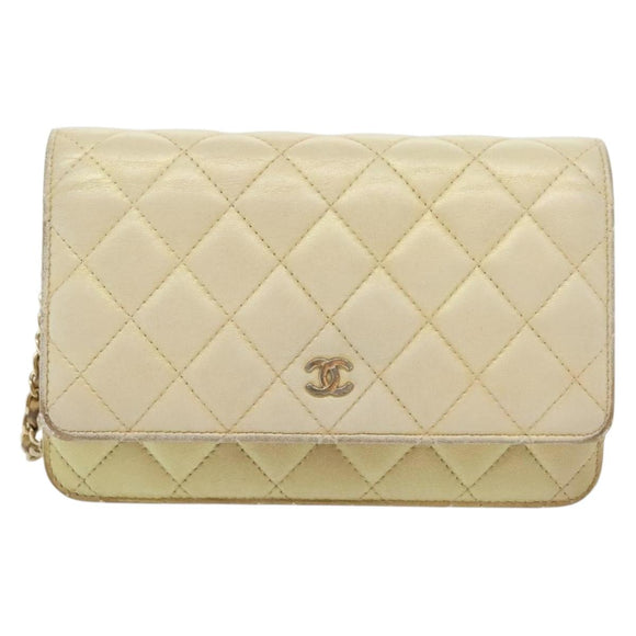 CHANEL Matelasse Chain Wallet Shoulder Bag Lamb Skin Gold Tone CC Auth 137823