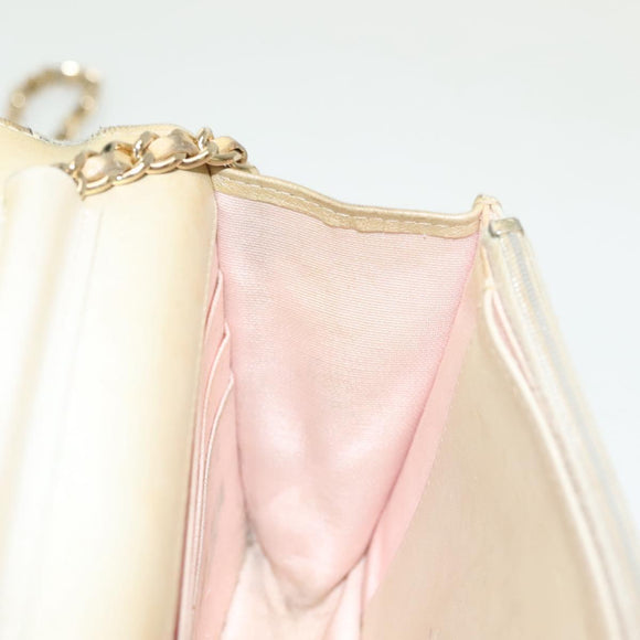 CHANEL Matelasse Chain Wallet Shoulder Bag Lamb Skin Gold Tone CC Auth 137823