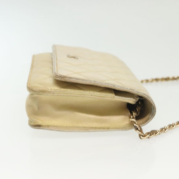 CHANEL Matelasse Chain Wallet Shoulder Bag Lamb Skin Gold Tone CC Auth 137823