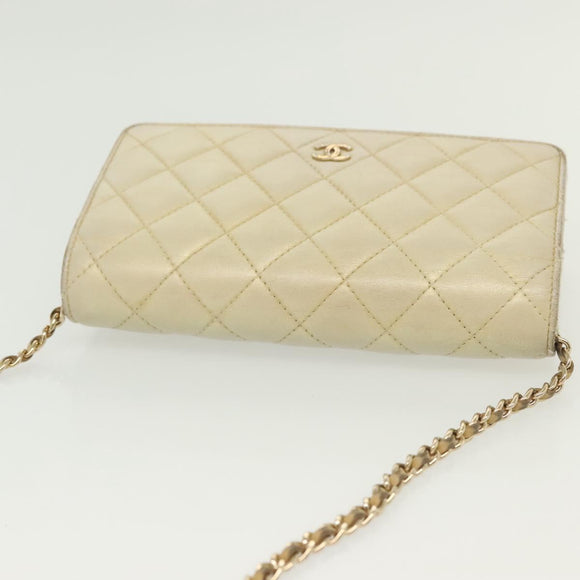 CHANEL Matelasse Chain Wallet Shoulder Bag Lamb Skin Gold Tone CC Auth 137823