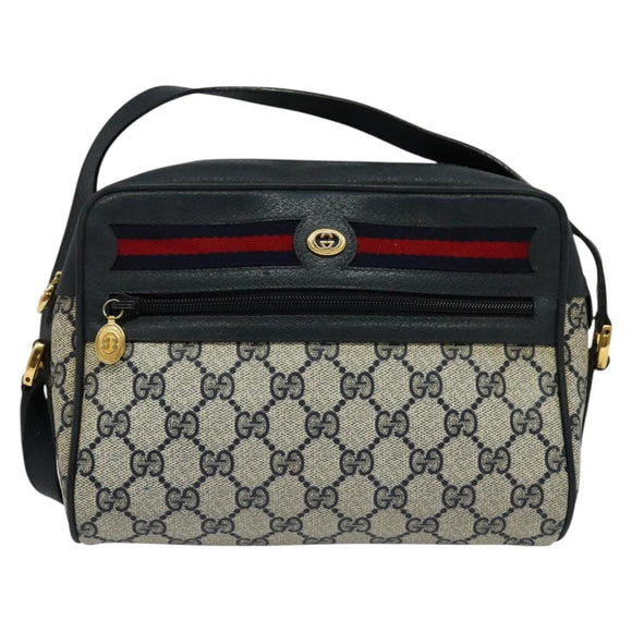 GUCCI GG Supreme Sherry Line Shoulder Bag PVC Navy Gold 119 02 087 Auth 137826