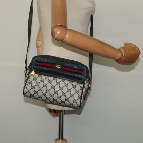 GUCCI GG Supreme Sherry Line Shoulder Bag PVC Navy Gold 119 02 087 Auth 137826
