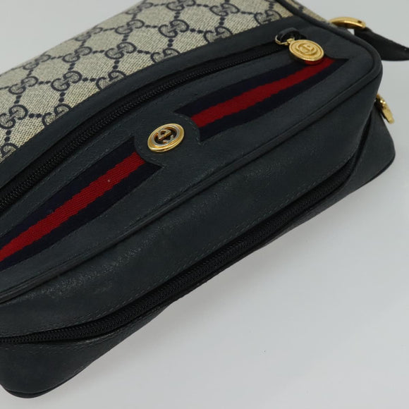GUCCI GG Supreme Sherry Line Shoulder Bag PVC Navy Gold 119 02 087 Auth 137826