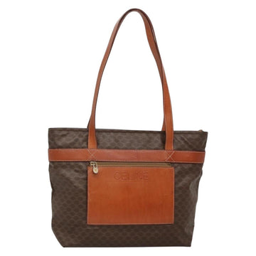 CELINE Macadam Canvas Tote Bag PVC Leather Brown Gold Auth 137828