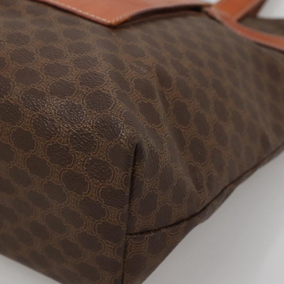 CELINE Macadam Canvas Tote Bag PVC Leather Brown Gold Auth 137828