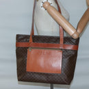 CELINE Macadam Canvas Tote Bag PVC Leather Brown Gold Auth 137828-22