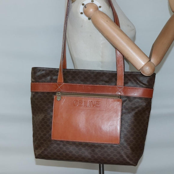 CELINE Macadam Canvas Tote Bag PVC Leather Brown Gold Auth 137828
