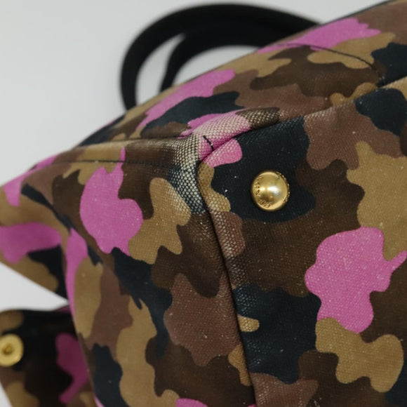 PRADA Camouflage Canapa GM Hand Bag Canvas Purple Gold Auth 137846