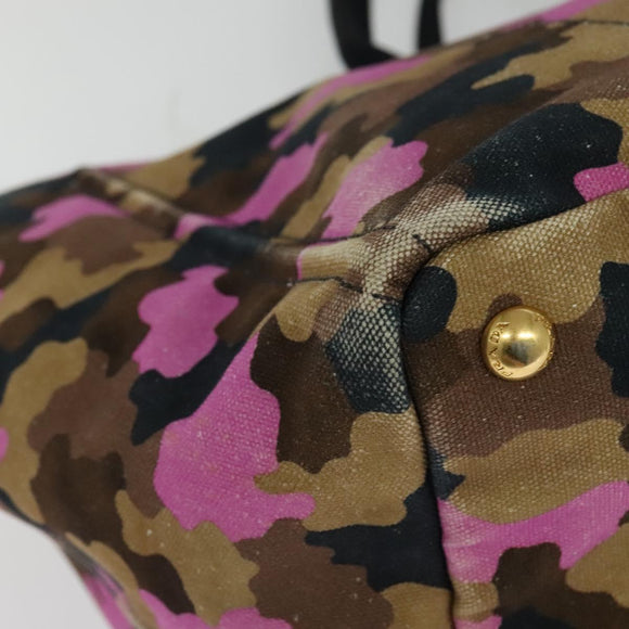 PRADA Camouflage Canapa GM Hand Bag Canvas Purple Gold Auth 137846