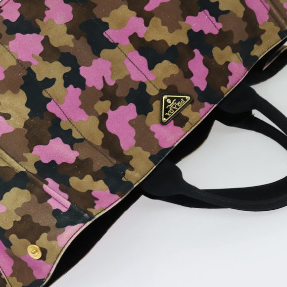 PRADA Camouflage Canapa GM Hand Bag Canvas Purple Gold Auth 137846