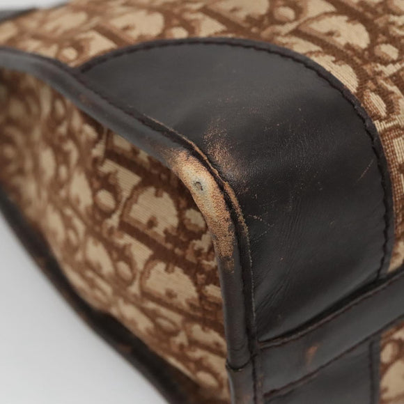 Christian Dior Trotter Canvas Hand Bag Brown Gold Auth 137848