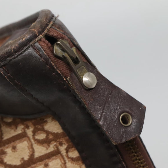 Christian Dior Trotter Canvas Hand Bag Brown Gold Auth 137848