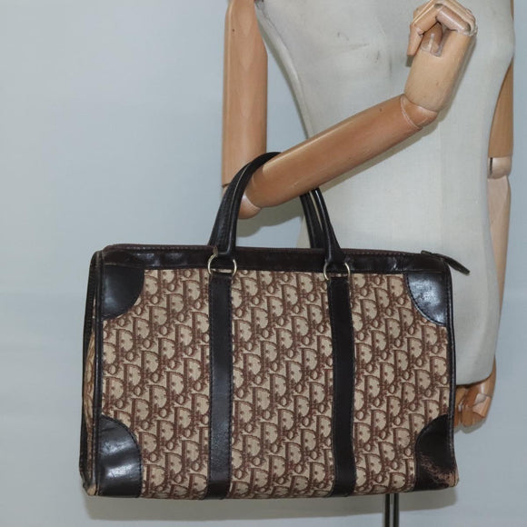 Christian Dior Trotter Canvas Hand Bag Brown Gold Auth 137848