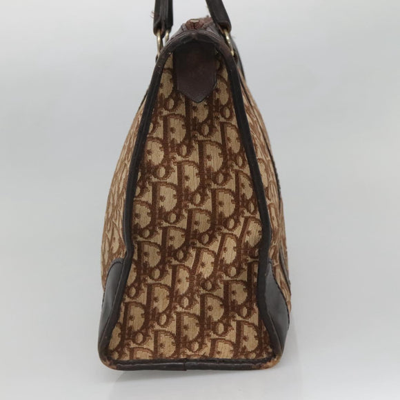 Christian Dior Trotter Canvas Hand Bag Brown Gold Auth 137848