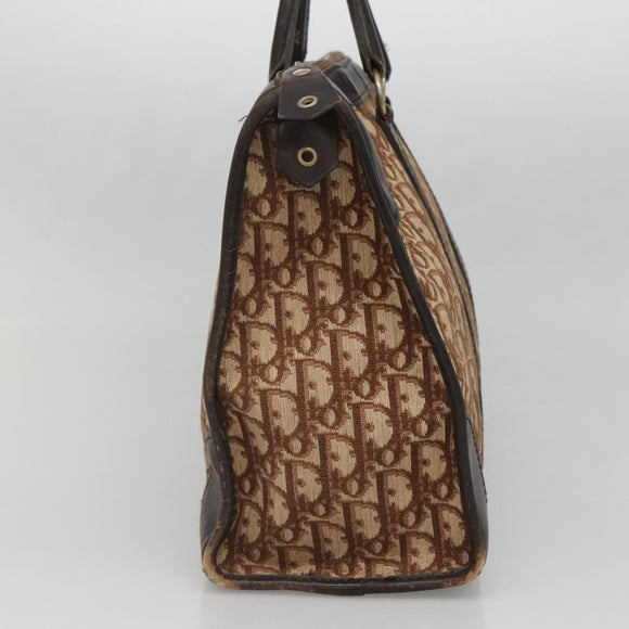 Christian Dior Trotter Canvas Hand Bag Brown Gold Auth 137848