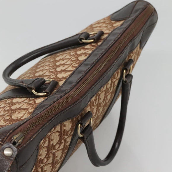 Christian Dior Trotter Canvas Hand Bag Brown Gold Auth 137848