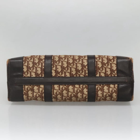 Christian Dior Trotter Canvas Hand Bag Brown Gold Auth 137848