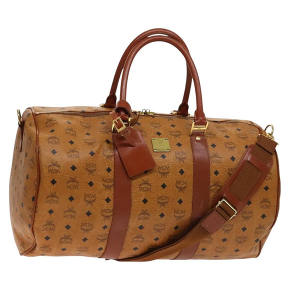 MCM Logogram Vicetos Boston Bag PVC Leather 2way Brown Gold Auth 137855