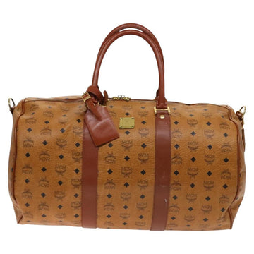 MCM Logogram Vicetos Boston Bag PVC Leather 2way Brown Gold Auth 137855 - 0