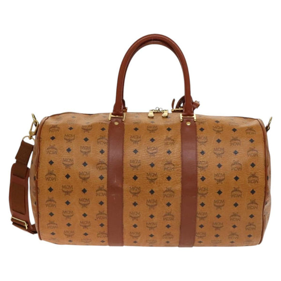 MCM Logogram Vicetos Boston Bag PVC Leather 2way Brown Gold Auth 137855