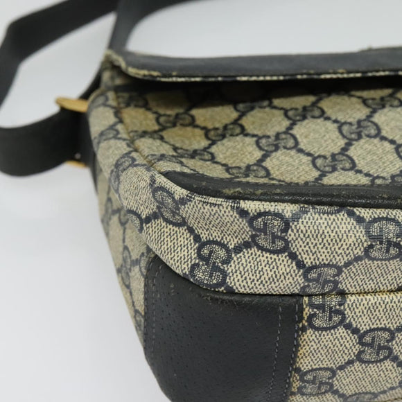 GUCCI GG Supreme Shoulder Bag PVC Navy Gold Auth 137864