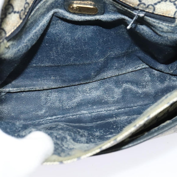 GUCCI GG Supreme Shoulder Bag PVC Navy Gold Auth 137864