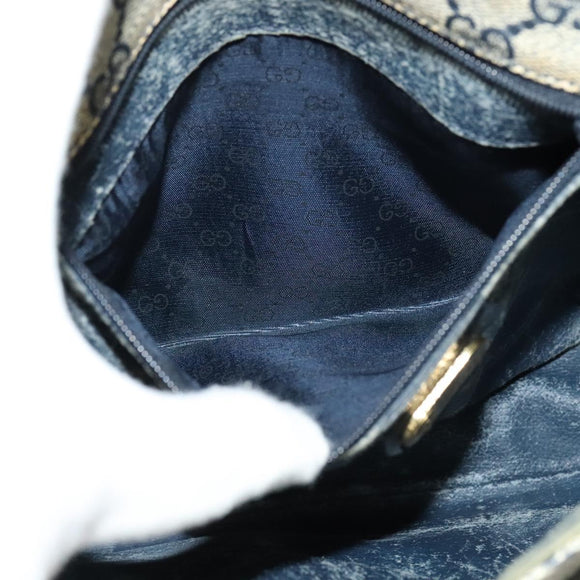 GUCCI GG Supreme Shoulder Bag PVC Navy Gold Auth 137864