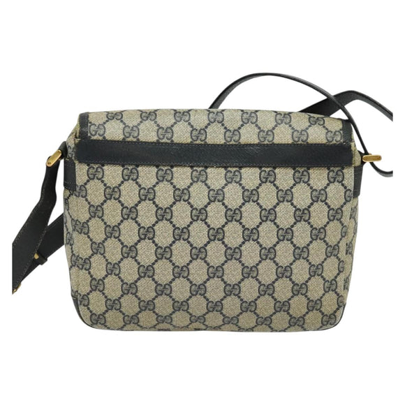 GUCCI GG Supreme Shoulder Bag PVC Navy Gold Auth 137864