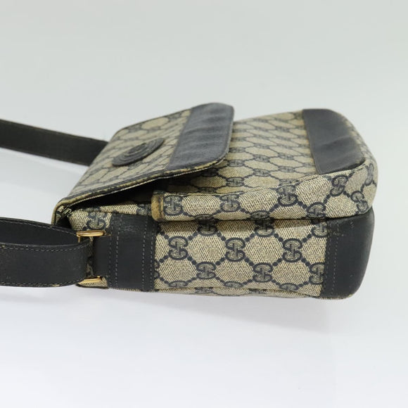 GUCCI GG Supreme Shoulder Bag PVC Navy Gold Auth 137864