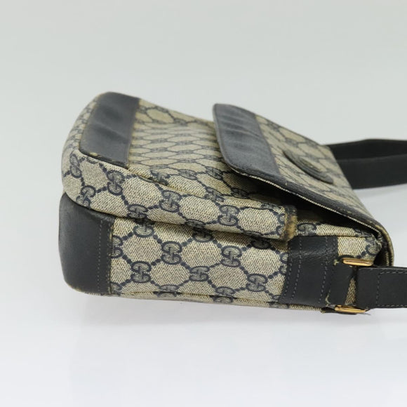 GUCCI GG Supreme Shoulder Bag PVC Navy Gold Auth 137864