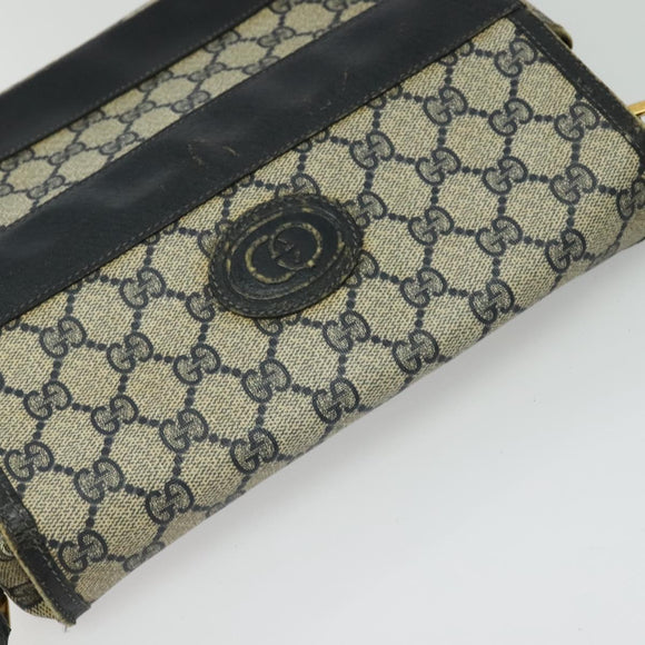 GUCCI GG Supreme Shoulder Bag PVC Navy Gold Auth 137864