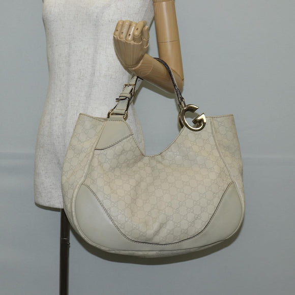 GUCCI GG Canvas Guccissima Shoulder Bag Leather Gold White 203504 Auth 137866