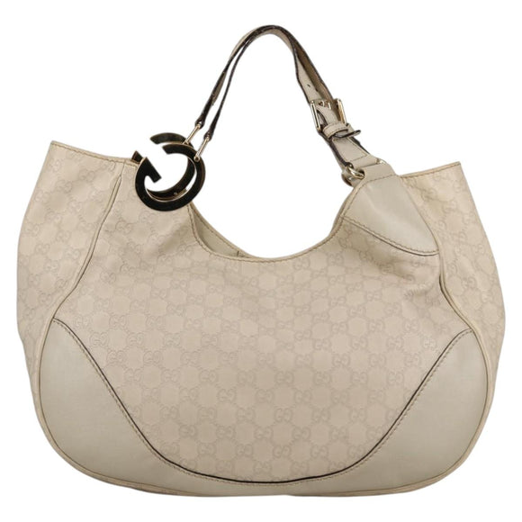 GUCCI GG Canvas Guccissima Shoulder Bag Leather Gold White 203504 Auth 137866