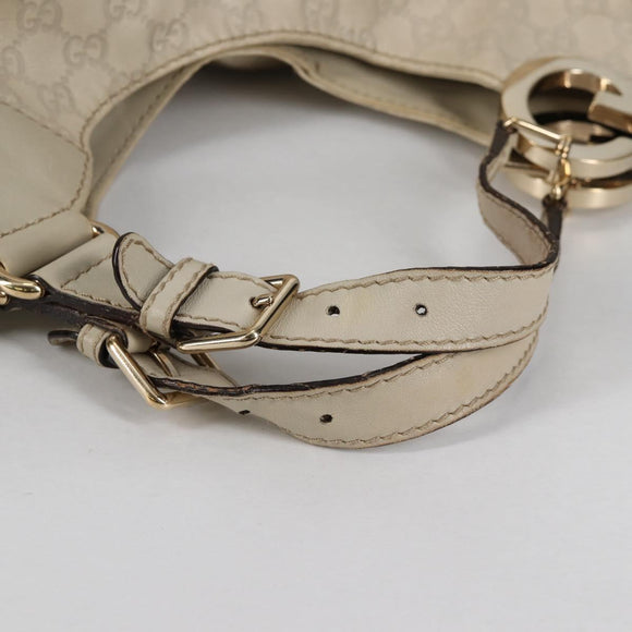 GUCCI GG Canvas Guccissima Shoulder Bag Leather Gold White 203504 Auth 137866