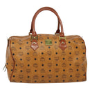 MCM Logogram Vicetos Boston Bag PVC Leather Brown Gold Auth 137869-13